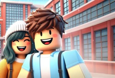 Two students smiling in Robloxian High School.