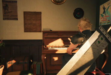 Cloud playing the piano in FF7 Rebirth.