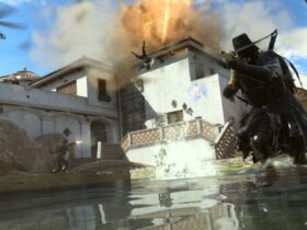 La Casa map in MW2 with an Operator running forward on water