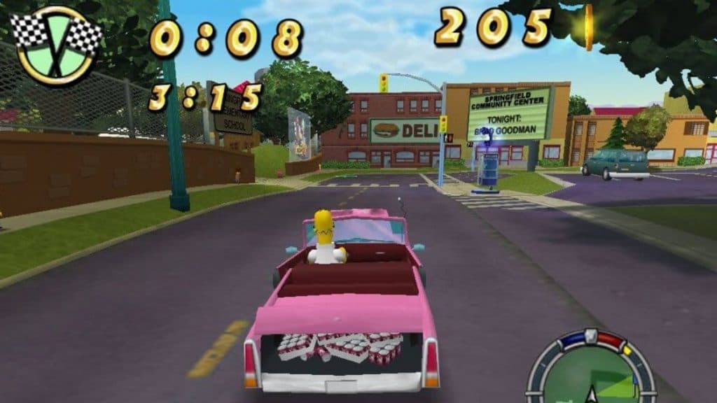 Homero conduciendo en Simpsons Hit and Run