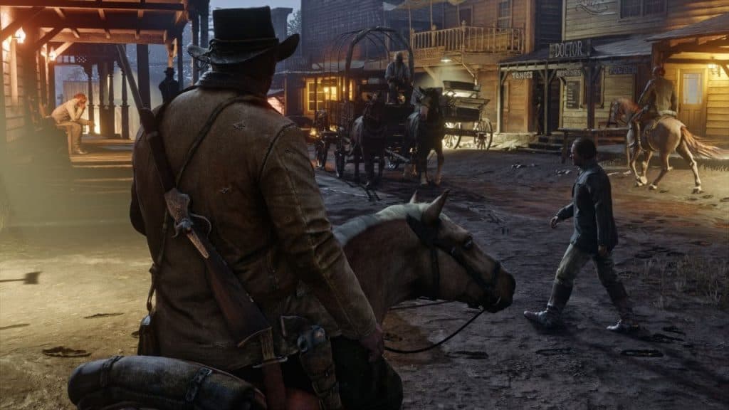 Jugador de Red Dead Redemption 2 montando a caballo