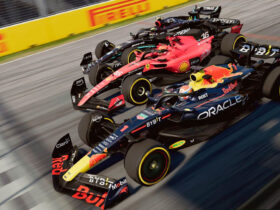 Verstappen, Leclerc, and Hamilton arriving to checkered flag F1 24