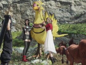 FF7 Rebirth party with Chocobo.