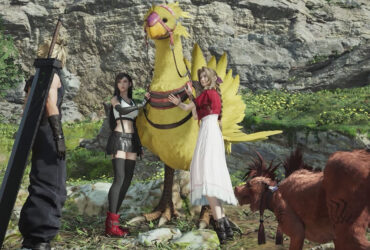 FF7 Rebirth party with Chocobo.