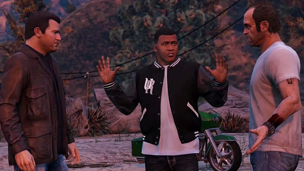 Trevor, Franklin y Michael hablando en GTA 5