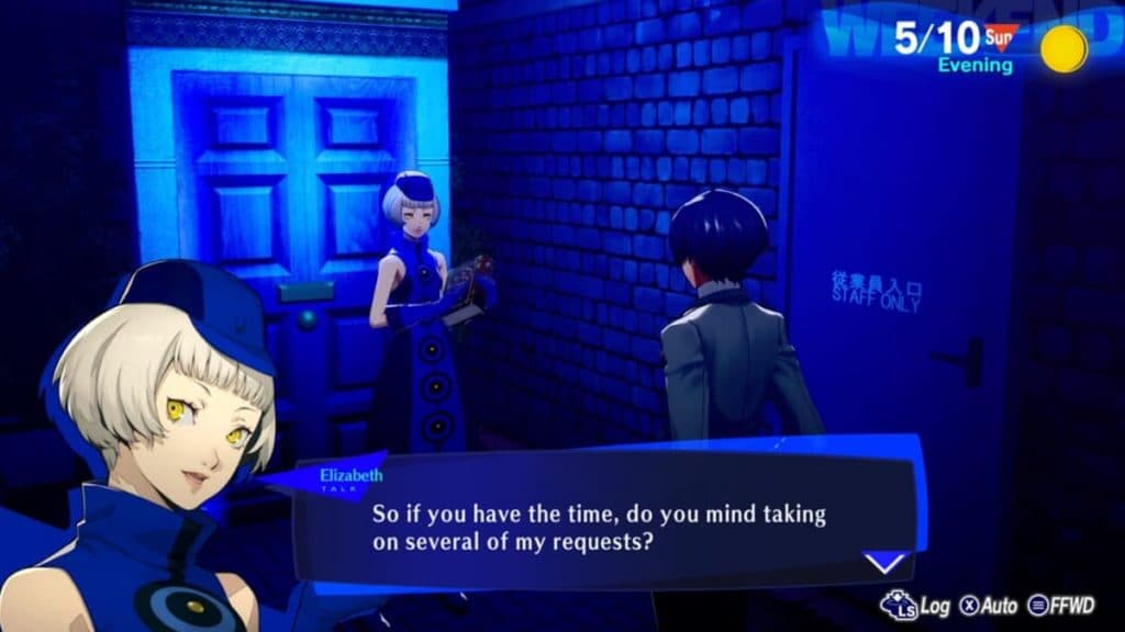 Elizabeth y el MC en Persona 3 Reload.