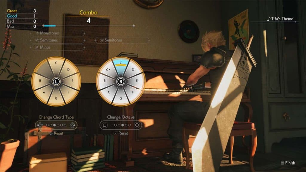 Cloud tocando el piano libremente en FF7 Rebirth.