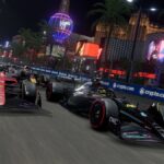 Lewis Hamilton overtaking Carlos Sainz in F1 24 Las Vegas GP