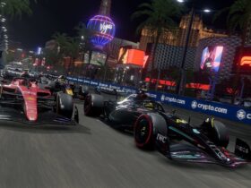 Lewis Hamilton overtaking Carlos Sainz in F1 24 Las Vegas GP