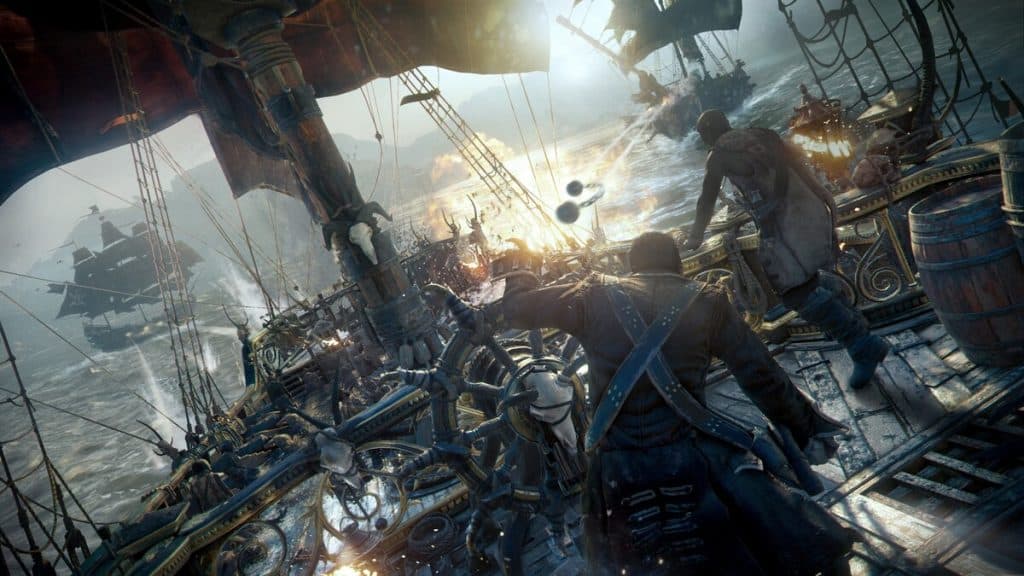 Un capitán esquivando su barco de los cañones en Skull and Bones