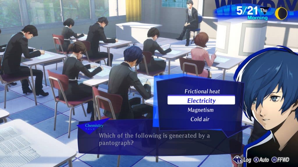 Persona 3 Reload MC en el aula.