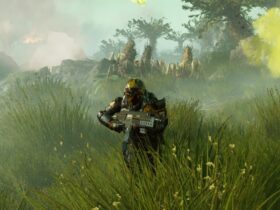 helldivers 2 character running through grass