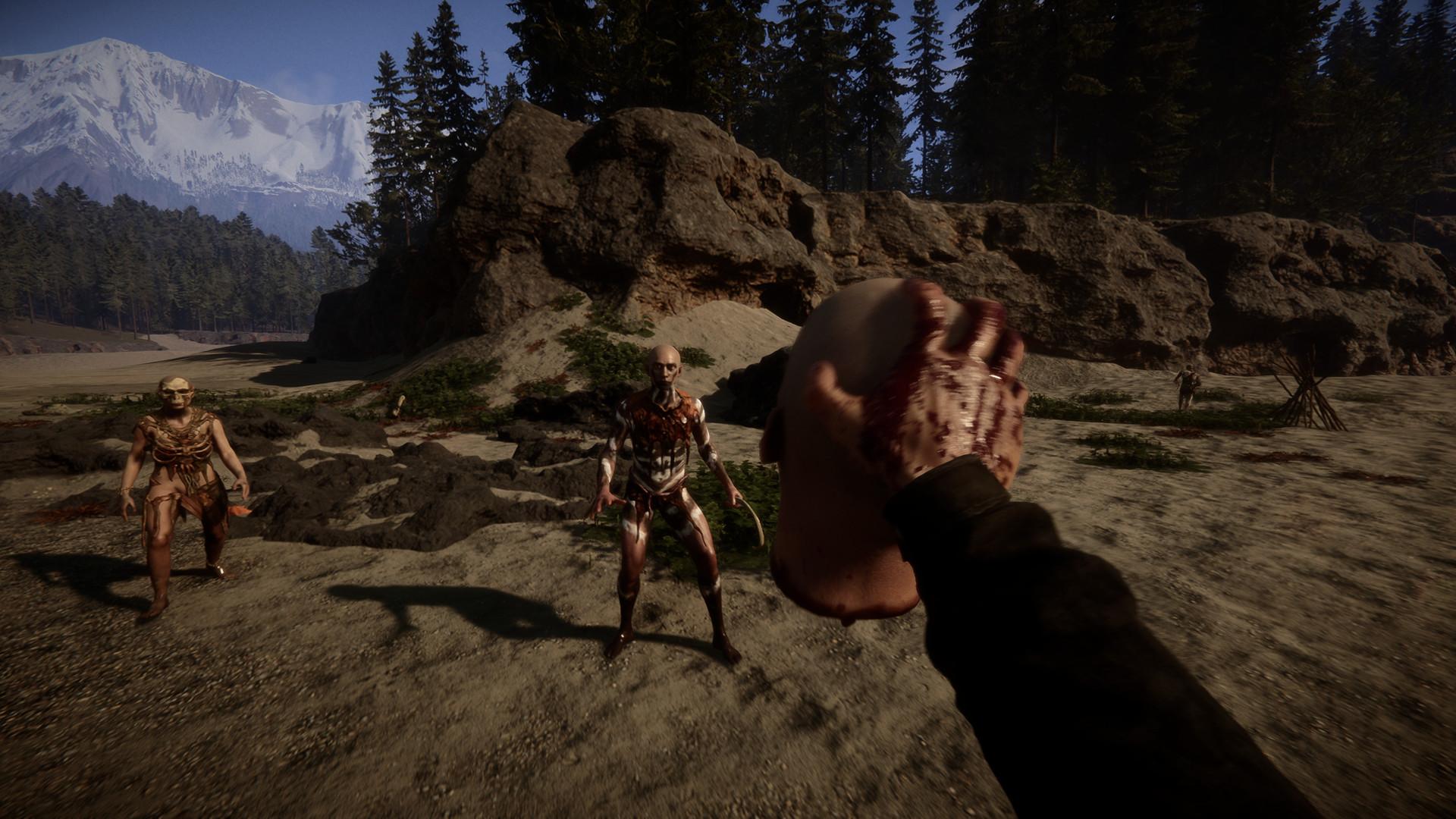 Hijos del bosque personaje luchando contra caníbales.