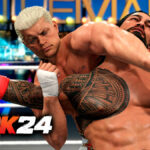 Cody Rhodes performing his Super Finisher against Roman Reigns in WWE 2K24