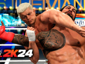 Cody Rhodes performing his Super Finisher against Roman Reigns in WWE 2K24