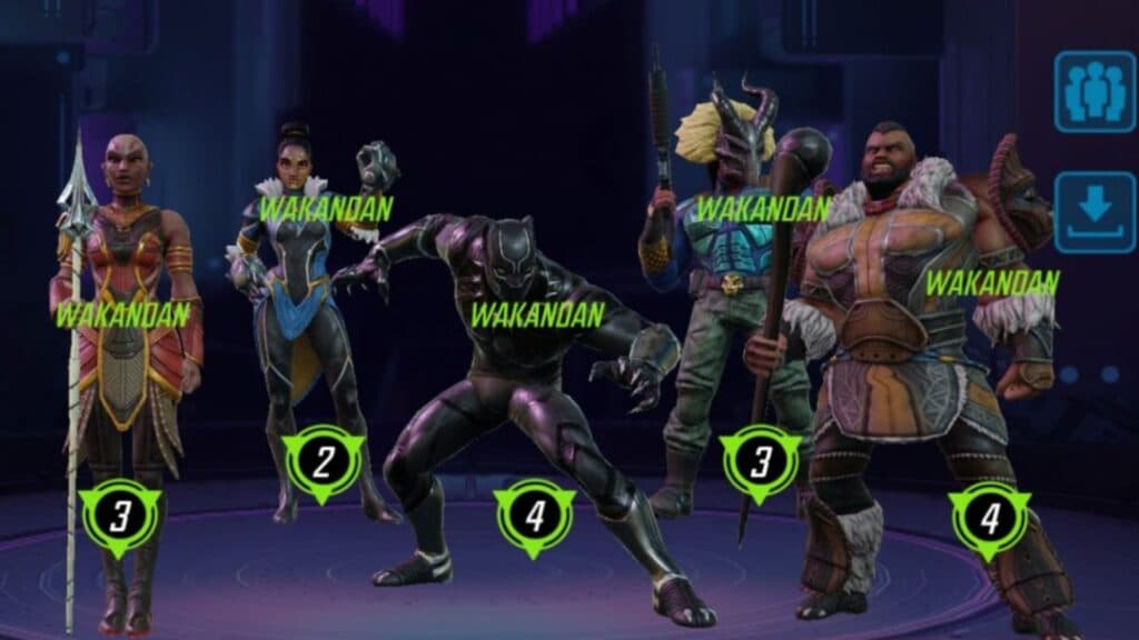 Equipo Wakanda en Marvel Strike Force