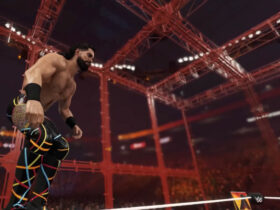 Seth Rollins inside a Hell in a Cell in WWE 2K24