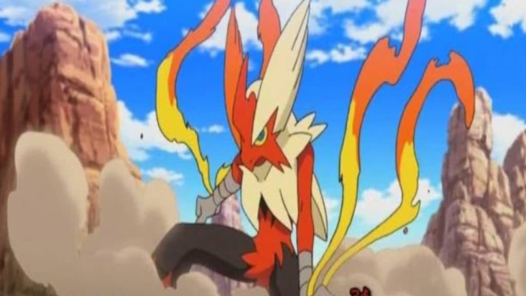 pokemon go mega blaziken preparándose para usar un movimiento en batalla