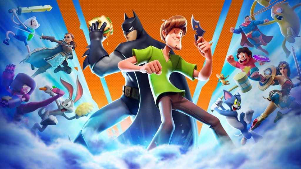 Batman y Shaggy rodeados de varios personajes de MultiVersus.