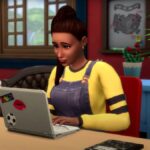 Sim in Sims 4 filling out reports.