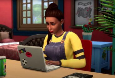 Sim in Sims 4 filling out reports.