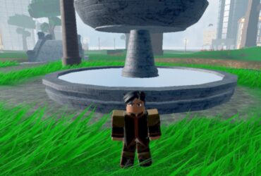 A RoBending Online character standing near a landmark.