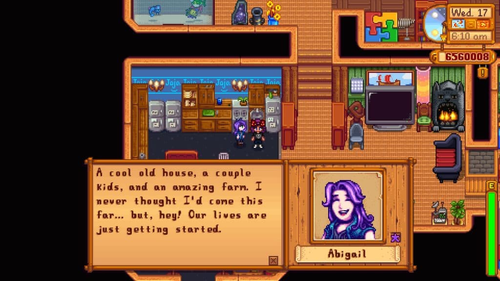 Abigail hablando en Stardew Valley