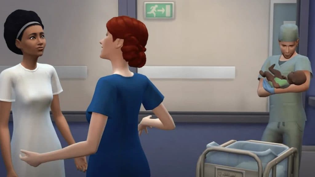 Personajes en un hospital en Los Sims 4