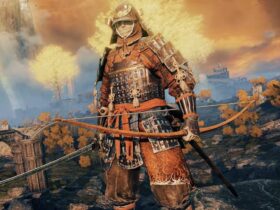 elden ring character with samurai armor and weapons