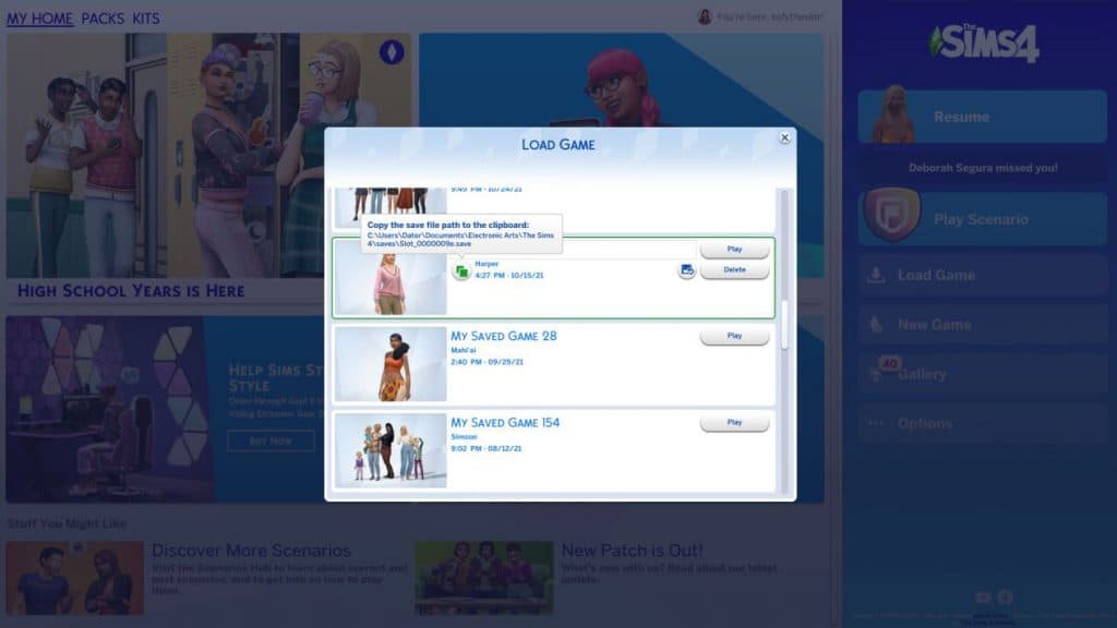 Menú Sims 4