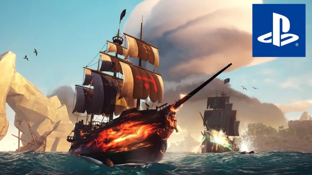 Jugabilidad de barcos en Sea of ​​Thieves y el logotipo de PlayStation