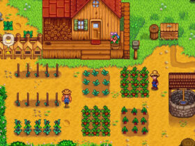 A farm in Stardew Valley