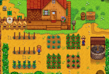 A farm in Stardew Valley