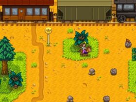 Player near a train passing in Stardew Valley