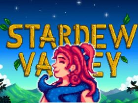 Sandy in front of a stardew valley poster