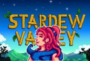 Sandy in front of a stardew valley poster