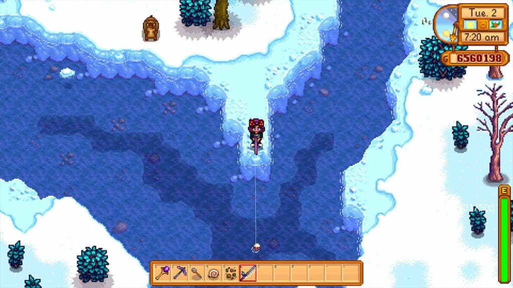 Pescar en invierno en Stardew Valley