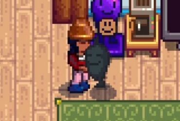 Krobus and the farmer in Stardew Valley