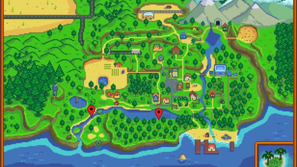 Ubicación de la dorada en Stardew Valley