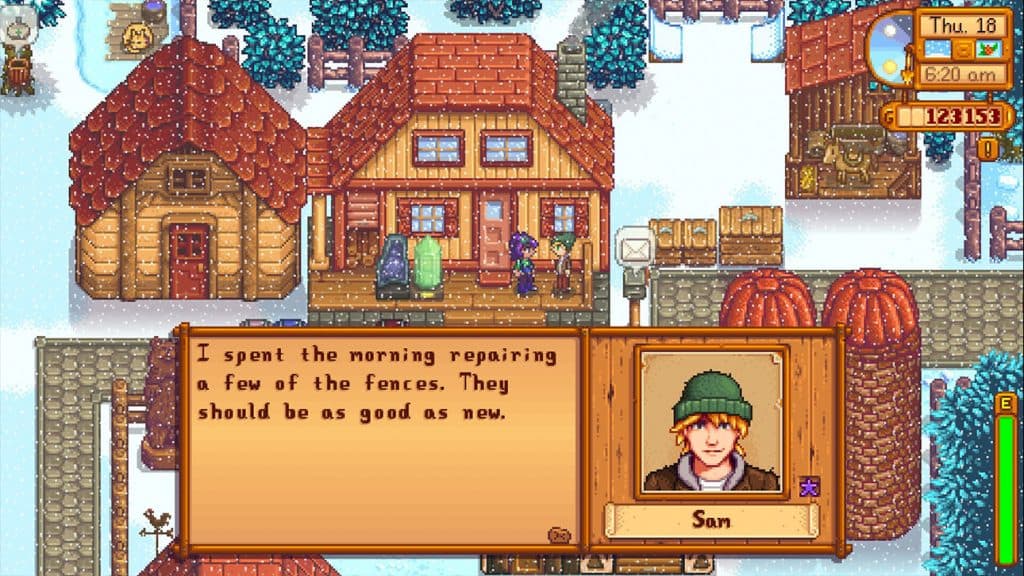 Sam en conversación Stardew Valley