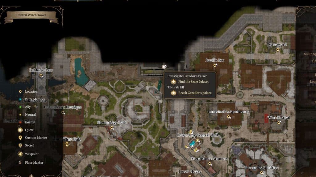 Mapa de la Ciudad Baja en Baldur's Gate 3