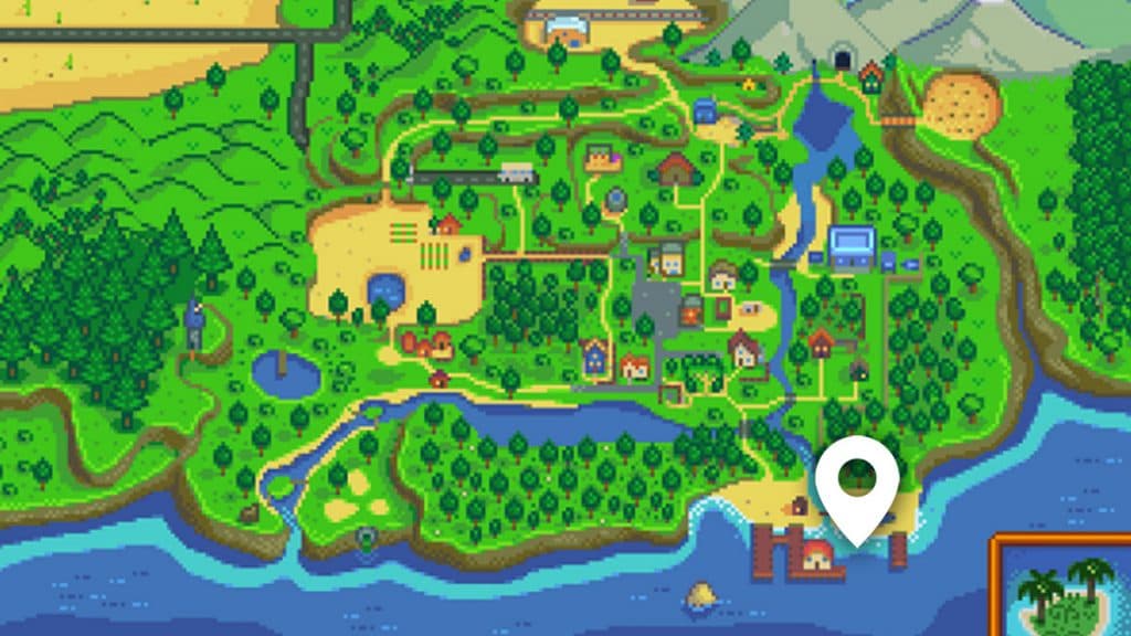 Ubicación de tilapia en el mapa de Stardew Valley.