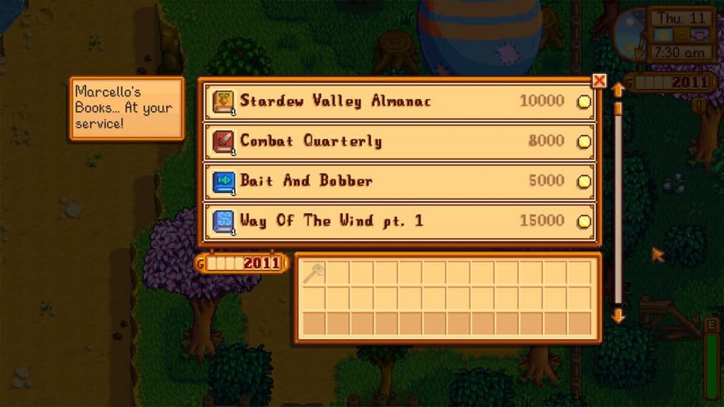 Carta de Librería en Stardew Valley