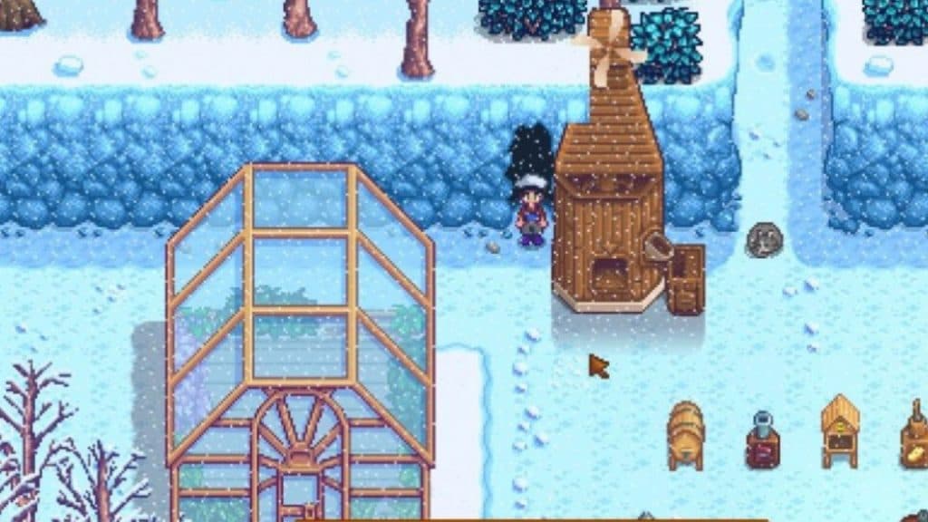 Molino durante la temporada de heladas en Stardew Valley