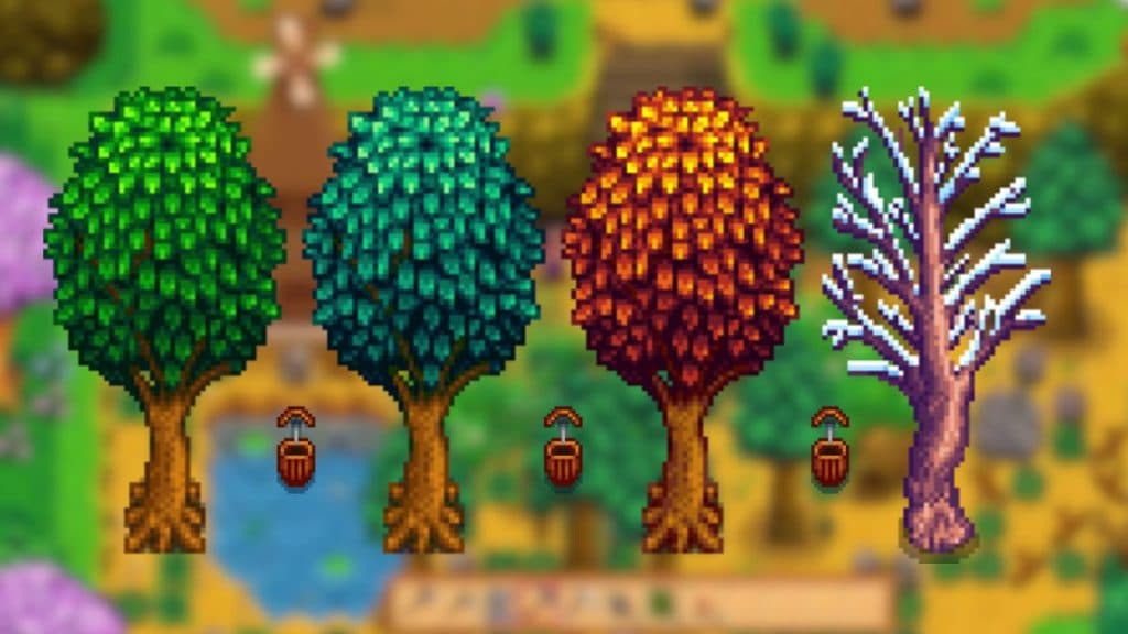 Árboles y tapper en Stardew Valley