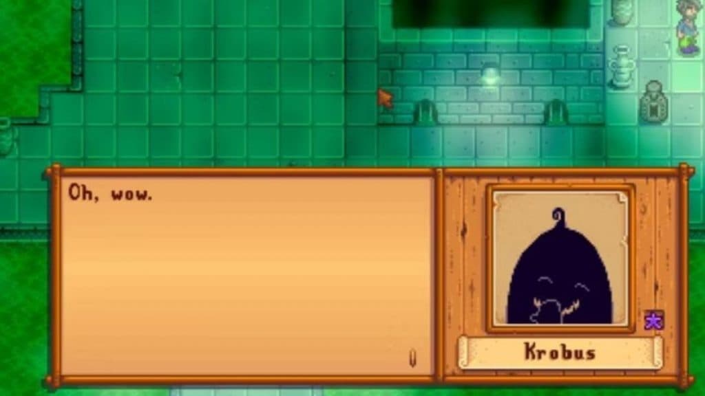 Krobus y el granjero en Stardew Valley