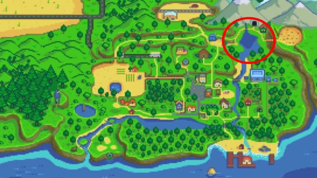 Lago de montaña en Stardew Valley