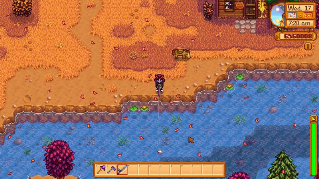 Un personaje pescando en Stardew Valley