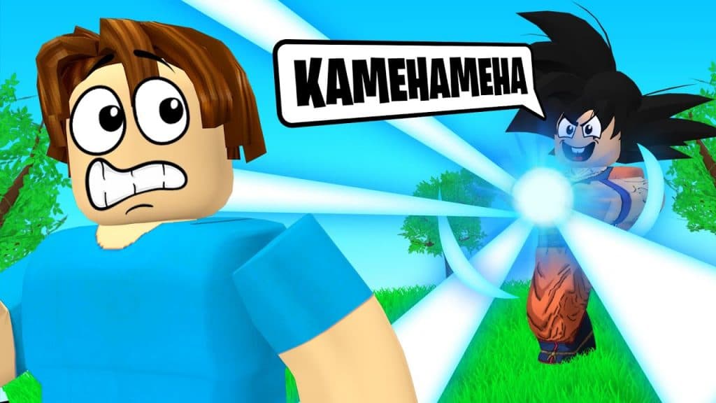 Dos personajes de Kamehameha Simulator peleando.