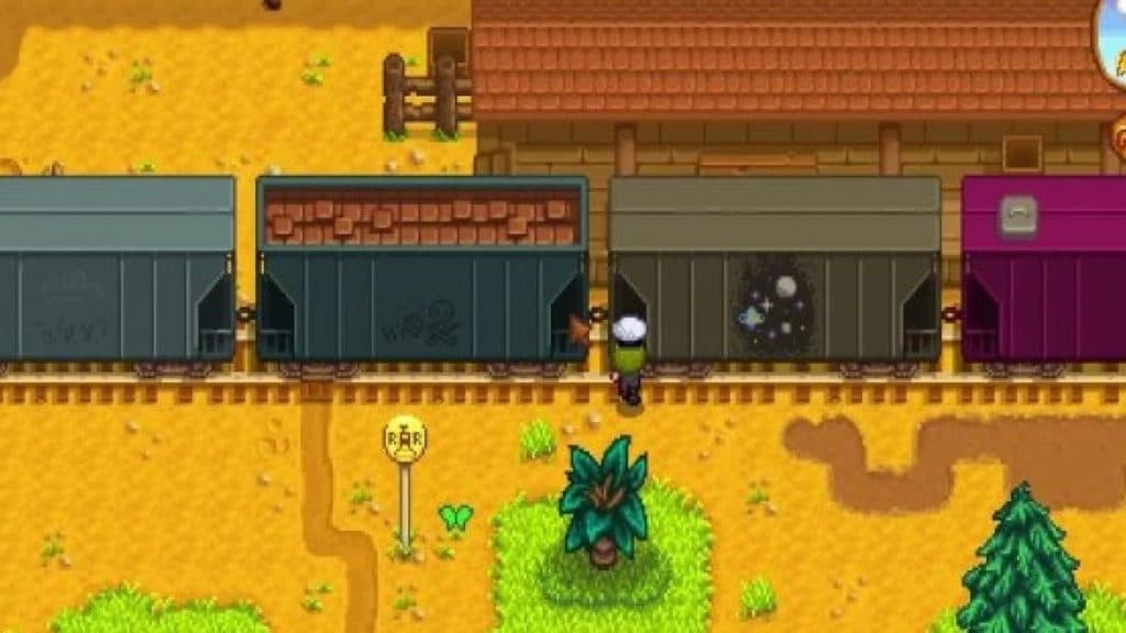 Jugador cerca de un tren en Stardew Valley